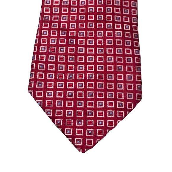 Tommy Hilfiger Red Multicolor Square Silk Classic Neck Tie - Picture 1 of 6